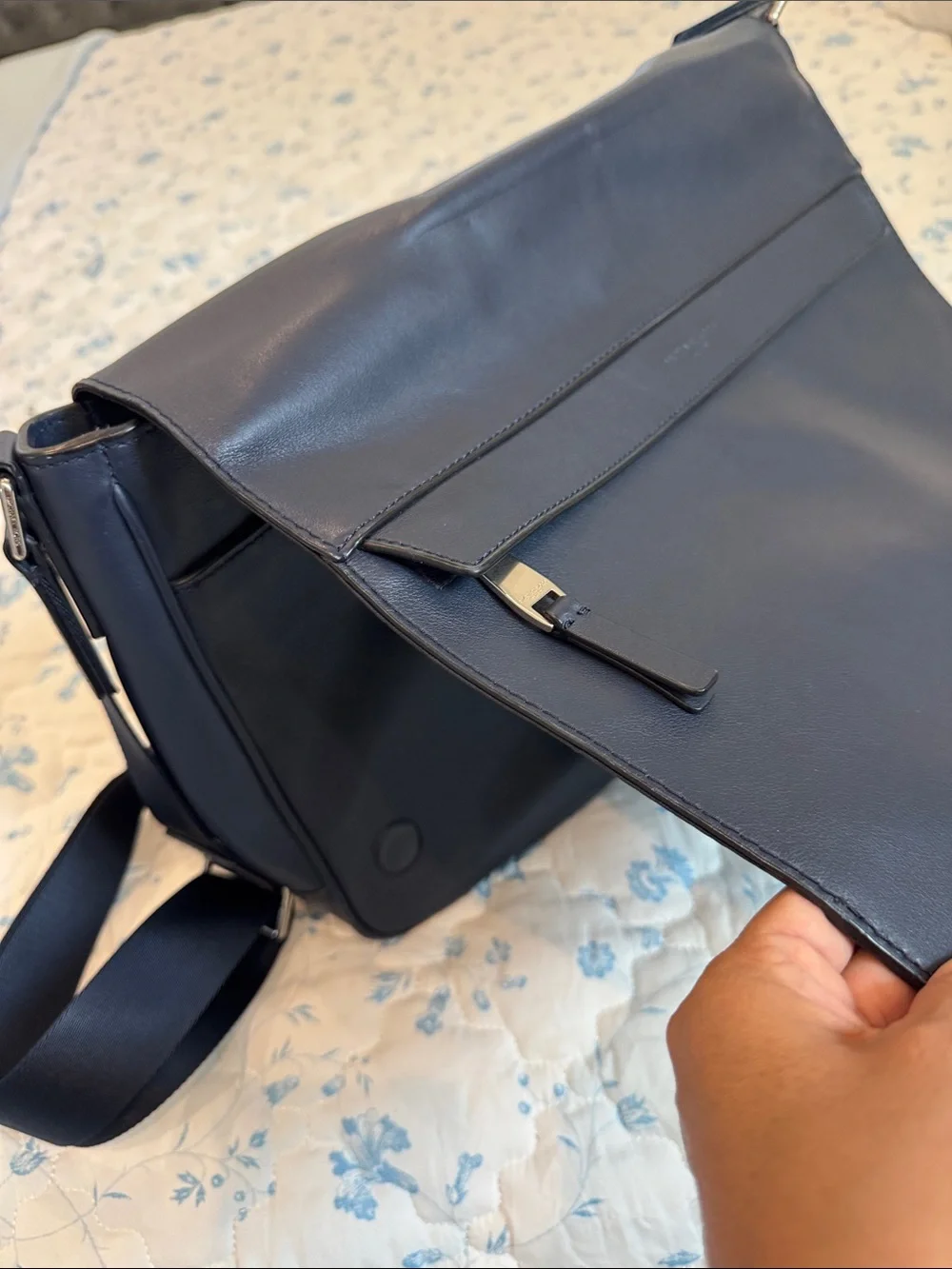 Michael Kors Navy Leather Messenger Bag